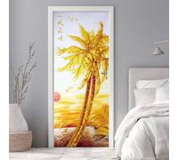 Door Stickers Murals Golden Coconut Tree 3D Self Adhesive Door Decals for Interior Doors Waterproof Wall Decals Poster Sticker Wallpaper for Bedroom Bathroom Home Decor 30.3"X78.7"/77X200cm -DS3739
