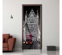 Door Stickers Murals Retro Architecture Bus 3D Self Adhesive Door Decals for Interior Doors Waterproof Wall Decals Removable Poster Sticker Mural for Bedroom Bathroom 35.4"X78.7"/90X200cm -DS1881