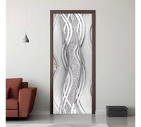 Door Stickers Murals Silver Abstract 3D Self Adhesive Door Decals for Interior Doors Waterproof Wall Decals Poster Sticker Mural Wallpaper for Office Bedroom Bathroom 37.4"X84.6"/95X215cm -DS1737