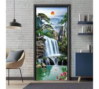 Door Stickers Murals Waterfall Koi 3D Self Adhesive Door Decals for Interior Doors Waterproof Wall Decals Poster Sticker Wallpaper for Office Bedroom Bathroom Home Decor 37.4"X84.6"/95X215cm -DS3740