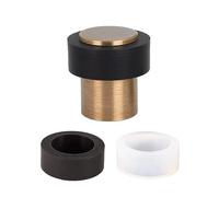 Door Stop | 24 x 35 mm | Black and White Rubber | Stainless Steel or Brass | Threaded Base | Includes Screw + Fastening Plug | Mod. I-29124x35 EVI Hardware (Antique Brass, 24mm x 35mm)
