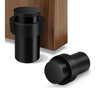 Door Stop, 65mm Black Door Stopper Floor Mounted Stainless Steel Heavy Duty Doorstops for Wall Floor Mount Modern Door Stop Holder with Thick Rubber Bumper, Cylindrical, 2 Pack