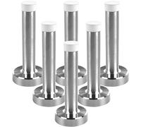 Door Stop - Chrome Door Stopper Heavy Duty Door Stoppers for Skirtings Wall Mounted Doorstops Stainless Steel Door Stops Indoors Self Adhesive Doorstop with White Rubber, 6 Pack