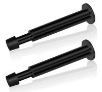 Door Stop, Door Stopper for Skirtings, Black Wall Mounted Long Doorstop with Spring Loaded Indoors Metal Stainless Steel Door Holder with Rubber Bumper Tip, Door Stops Wall Protector, 2 Pack