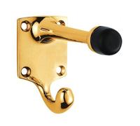 Door Stop - Sgl Hook - 85mm - Polished Brass