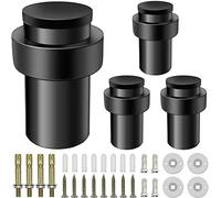 Door Stopper Cylindrical Floor Door Stop Black Rubber Door Stoppers Brushed Modern Decorative Heavy Duty Solid Doorstop Bumper Wedge Wall Protector 2.5Inch 4 Pack
