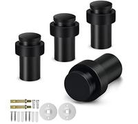Door Stoppers 4 Pack, 65mm Black Door Stop Floor Mounted Stainless Steel Heavy Duty Doorstops for Wall Floor Mount Modern Door Stop Holder with Thick Rubber Bumper, Cylindrical
