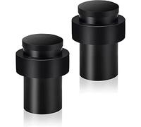 Door Stoppers, Floor Door Stops Black, 2 Inch(50mm) Stainless Steel, Modern Commercial Heavy Duty Solid Door Holder with Soft Rubber Bumper, Cylindrical Floor Mount Doorstops