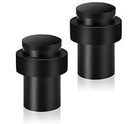Door Stoppers, Floor Door Stops Black 2 Inch/50mm, Stainless Steel, Modern Commercial Heavy Duty Solid Door Holder with Soft Rubber Bumper, Cylindrical Floor Mount Doorstops