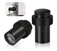 Door Stoppers, Floor Mounted Door Stop Black Heavy Duty Doorstop Stainless Steel Modern Door Stops Bumper Wall Protector Decorative Solid Rubber Tall Floor Door Stopper for Skirtings, 65mm 2 Pack