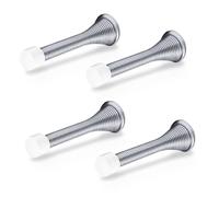Spring Door Stopper with Rubber Bumper - Pack of 4 Door Knob Wall Protector 3 ¼” Flexible Heavy Duty Door Stop - Low Mounted White Wall Bumper for Home/Offices/Schools (Silvery Grey))