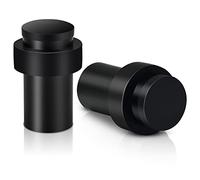 Door Stoppers, Stainless Steel Door Stop Black Floor Heavy Duty Modern Commercial Door Stops with Rubber Bumper Decorative Door Stopper Wall Protector, Cylindrical Floor Mount Doorstops 2 Pack