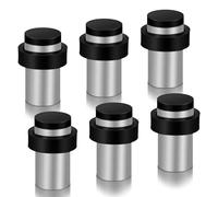 Door Stops 6 Pack, Door Stoppers Floor Wall Mounted with Rubber Bumper, Brushed Nickel, 50mm Indoors Outdoors Door Stop, Heavy Doorstops for Skirtings, Cylindrical