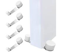 Door Stops Adhesive Floor 4 Units, No Drill Required - 360º Rotating Door Retainer White, Stainless Steel and Plastic - Fastens Doors Floor Protects Walls (White 4 Units)