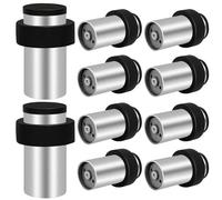 Door Stops, Floor Wall Mounted Door Stopper Silver Stainless Steel Heavy Duty Door Stop Modern Tall Door Stoppers for Skirting, Outdoor Doorstop with Sound Dampening Rubber Tip & Ring, 64mm, 10 Pack