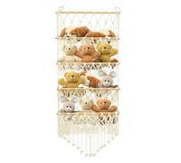 Door Stuffed Animal Storage Boho 4-Layer Stuffed Toy Net Organizer | Hangable Plush Doll Storage Net for Bedroom Nursery Living Room Dormitory Apartment Kindergarten
