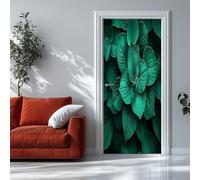 Door Wall Mural Plant Hydrangea 82x200 cm 3D Door Stickers for Interior, Removable DIY Renovation Emerald Green Wallpaper Bedroom Office Bathroom Home Improvement