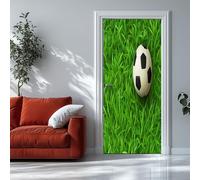 Door Wall Mural Sports Football Grass 77x200 cm 3D Door Stickers for Interior, Removable DIY Renovation Grass Green Wallpaper Bedroom Office Bathroom Home Improvement