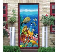 Door Wall Sticker 3D Door Mural Cartoon Animal Fish Door Stickers Interior Wall Murals Poster Art Wallpaper Self-Adhesive Removable Door Decals Vinyl DIY Office Home Decor 88 X 200 Cm-25247032904962