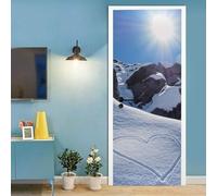 Door Wall Sticker Winter Alpine Love Heart Shaped Landscape 3D Door Sticker Self-Adhesive PVC Wallpaper DIY Door Decoration Simulation Poster Wall Sticker Mural Kids Room Door Photos Home -8463156549