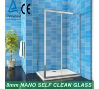(Door width: 1400mm 8mm NANO self clean glass; Side Panel: no side panel; tray: 1400x760mm) Shower Enclosure Walk In Sliding Door 8mm