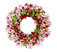 Door Wreath 20" Artificial Flower Wreath Wildflower Pink Flower Wreath For Front Door Wall Wedding Anniversary Valentine's Day Decoration Farmhouse Wedding Home Window Wall Fireplace