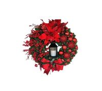Door wreath 40cm Big Red Flower Bow Ball Christmas Wreath With Oil Lamp Navidad Party Wedding Door Window Wall Fireplace Staircase Balcony(Berries)