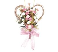 Door Wreath, Artificial Carnations, Heart Shape, 30 cm, Spring Decoration for Front Door, Door Wreath, Wall Wreath, Valentine's Day, Mother's Day (Carnation Pink)