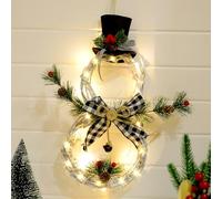 Door Wreath Christmas Illuminated with Timer, Christmas Wreath Christmas Decoration Hanging, Window Decoration Door Wreath Christmas, Snowman Decoration (Grey)