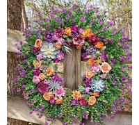 Door Wreaths, 50 cm Spring Summer All-Year Wreath, Artificial Flowers, Large Green Leaf Wreaths, Door Wreath for Front Door, Outdoor, Window, Wall, Garden, Wedding, Festival, Party, Home Decoration