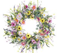Door Wreaths 55 cm, Spring and Summer Door Wreath, Artificial Flowers, Green Leaves Wreaths, for Front Door, Outdoor, Window, Wall, Garden, Wedding, Festival, Party, Home Decoration