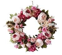 Door Wreaths, Artificial Flowers Wreath, Artificial Flowers Peony Wreath Peony Floral Spring Wreath for Front Door Wedding Home Decor Pink Flower Front Door Wreaths for Spring and Summer