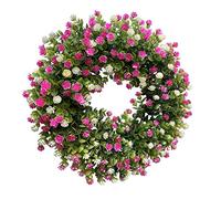 Door Wreaths Outdoor All Year Spring Festival Summer Powder White Wreath Simulation White Wreath Door Hanging Home Decoration Spring And Summer Wreath Farmhouse Door Front Pumpkin (E-Pink, One Size)