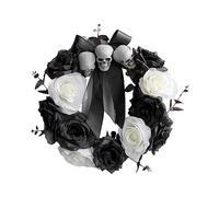 Door Wreaths Outdoor Skeleton Wreath Home Rose Wall Pendant House Party Background Wall Decoration Christmas Door Wreaths (A-Black, One Size)