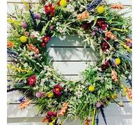 Door Wreaths, Spring Summer All-Year Wreath, Artificial Flowers, Green Leaves, Wreaths for Front Door, Outdoor, Window, Wall, Garden, Wedding, Festival, Party, Home Decoration, Colourful 35/45 cm