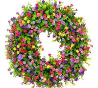 Door Wreaths Spring Wreaths for Front Door 40 x 40 cm Summer Artificial Wild Flowers Colourful Flower Wreath Large Door Wreath All Year Artificial Decorative Wreath Wreaths for Outdoor Wall Wedding