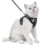 Dooradar Cat Harness and Lead Set, Escape Proof Kitten Harness, Black | Neck Release Buckle, 3 Easy-on Buckles, Soft Air Mesh, Reflective, Lockable Fit, 1.5m Lead for Average Adult Cats Walks, S