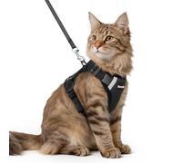 Dooradar Cat Harness and Lead Set, Escape Proof Kitten Harness, Black | Neck Release Buckle, 3 Easy-on Buckles, Soft Air Mesh, Reflective, Lockable Fit, 1.5m Lead for Medium-large Cats Walks, M
