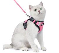 Dooradar Cat Harness and Lead Set, Escape Proof Kitten Harness, Pink | Neck Release Buckle, 3 Easy-on Buckles, Soft Air Mesh, Reflective, Lockable Fit, 1.5m Lead for Average Adult Cats Walks, S
