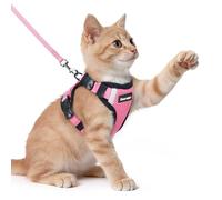 Dooradar Cat Harness and Lead Set, Escape Proof Kitten Harness, Pink | Neck Release Buckle, 3 Easy-on Buckles, Soft Air Mesh, Reflective, Lockable Fit, 1.5m Lead for Kittens & Small Cats Walks, XS