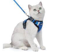 Dooradar Cat Harness and Lead Set, Escape Proof Kitten Harness, Royal Blue | Neck Release Buckle, 3 Easy-on Buckles, Soft Air Mesh, Reflective, Lockable Fit, 1.5m Lead for Average Adult Cats Walks, S