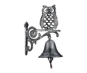 Doorbell Cast Iron Silver Garden Door Bell Owl Iron Cord Chime Gate Decoration