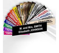 Doorbell Name Plate - Custom Engraved PVC Adhesive Sign with Name - 1 to 2 Lines - 6 x 1.5 cm (Black with White Text)