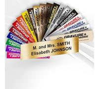 Doorbell Name Plate - Custom Engraved PVC Adhesive Sign with Name - 1 to 2 Lines - 6 x 1.5 cm (Metallic Gold)