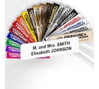 Doorbell Name Plate - Custom Engraved PVC Adhesive Sign with Name - 1 to 2 Lines - 6 x 1.5 cm (White with Black Text)