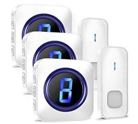 Doorbell Wireless Waterproof Entry Door Chime with 1,300 FT Long Range Cordless Battery Operating with 2 Buttons 3 Plug in Receivers LED Flash Digital Display with 55 Chimes 5 Volumes Levels