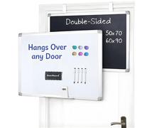 DoorBoard Double-Sided Magnetic Whiteboard and Chalkboard, 50x70 CM | Dry Erase White Board and Magnetic Blackboard with Aluminium Frame | Includes Marker Pens, Chalks, Magnets and Eraser