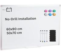 DoorBoard No-Drill Magnetic Whiteboard for Over-Door and Wall-Mount, 50X70 CM Portable White Board with Aluminium Frame | Includes Marker Pens, Magnets and Eraser