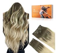 DOORES Clip in Hair Extension, Ash Brown to Platinum Blonde 16 Inch 150g 9pcs, Human Hair Extensions Clip in