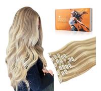 DOORES Clip in Hair Extension, Balayage Dark Blonde Highlighted Bleach Blonde 18 Inch 120g 7pcs, Real Human Hair Clip in Extensions